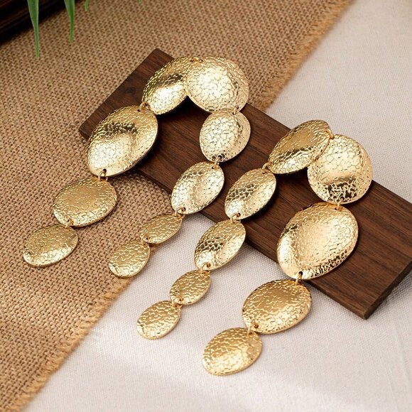 Yellow Gold Sexy Women's Oversized Exaggerated Round Cracked Patchwork Earrings - Picture 12 of 15